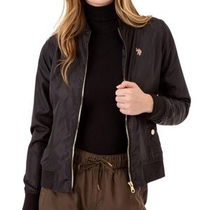U.S. Polo Assn. Women Baseball Collar Bomber Jacket W/Snap Pockets
